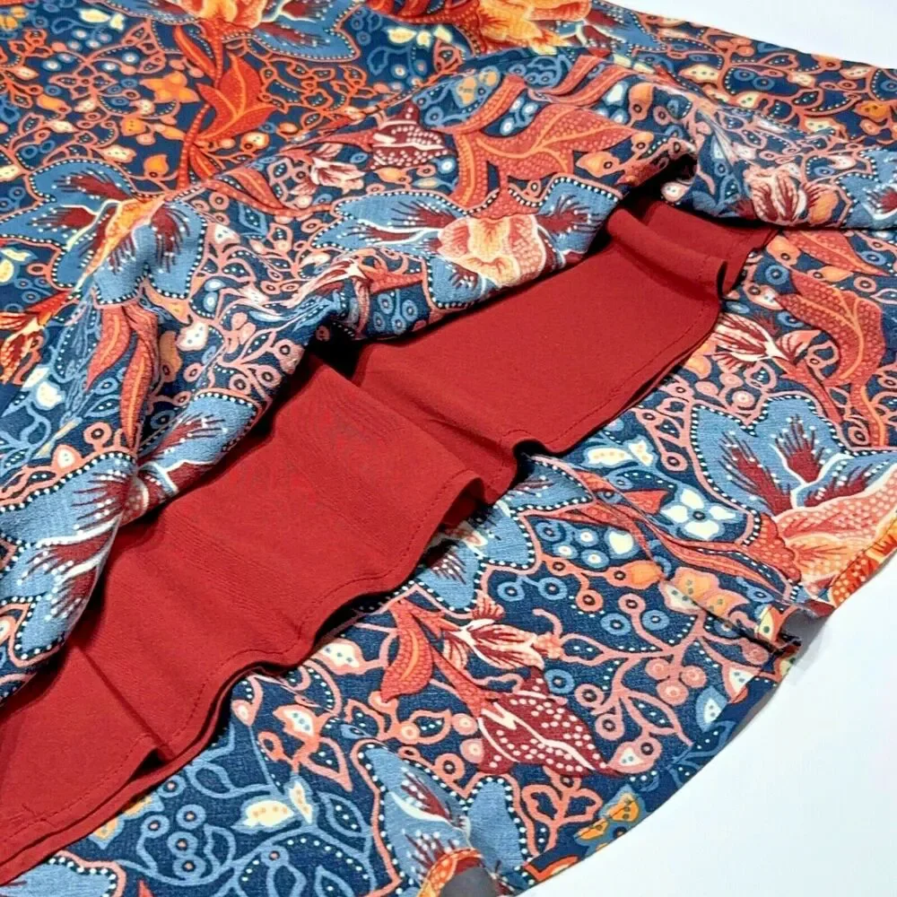 Anthropologie 100% Viscose A-Line Skirt Orange Blue Floral Boho Women's Size S